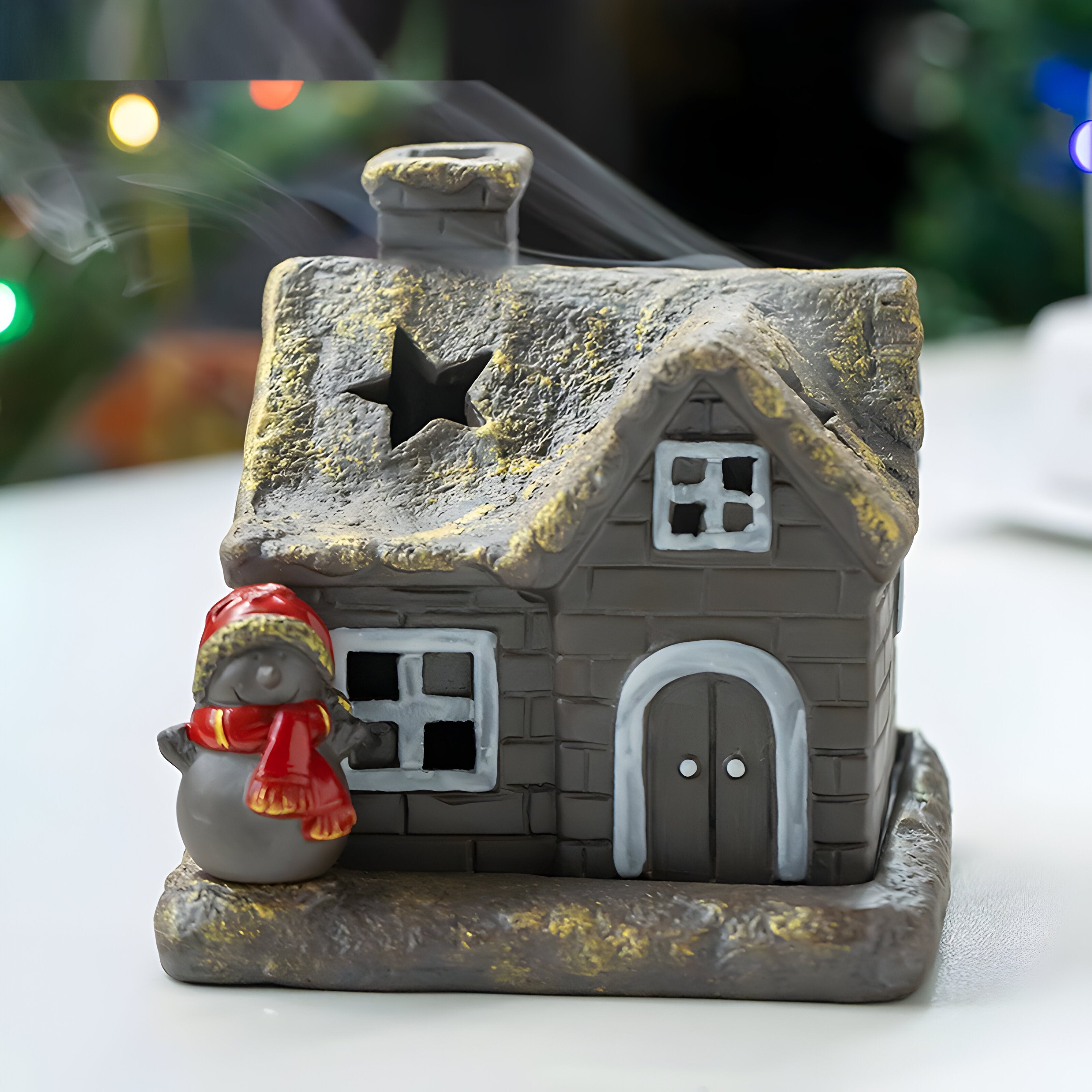 Snowman Cottage Incense Burner